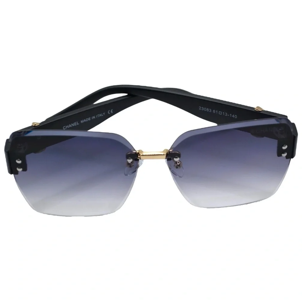 Chanel Women’s Rimless Sunglasses | Black/Purple Frame | Gray Gradient Lens - Picture 5 of 12